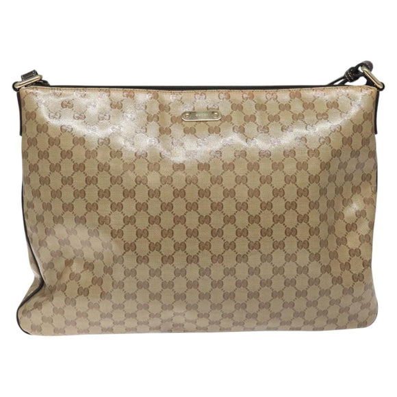 GUCCI GG Crystal Shoulder Bag Coated Canvas Beige Gold 190628 Auth 118619