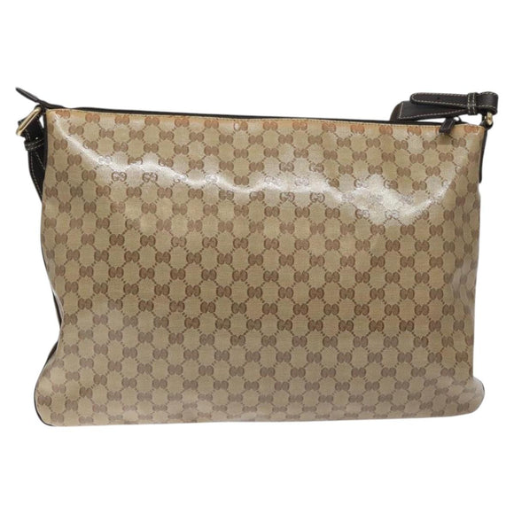 GUCCI GG Crystal Shoulder Bag Coated Canvas Beige Gold 190628 Auth 118619