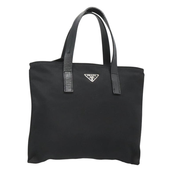 PRADA Hand Bag Nylon Black Silver Auth 118620