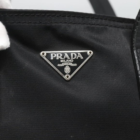 PRADA Hand Bag Nylon Black Silver Auth 118620