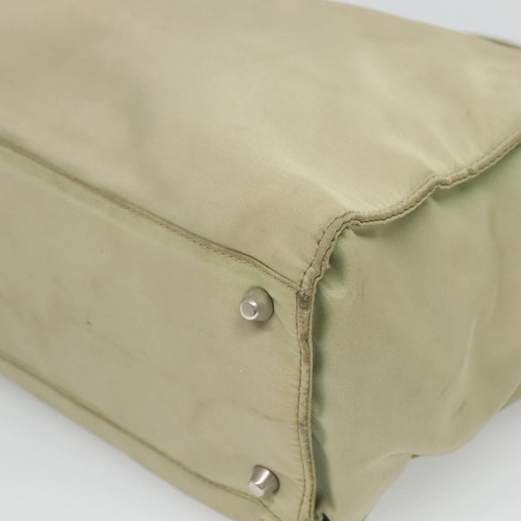 PRADA Tote Bag Nylon Khaki Silver Auth 118637
