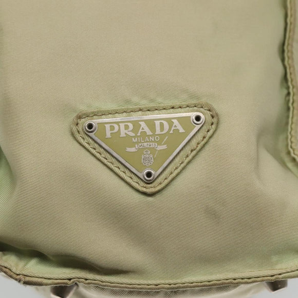 PRADA Tote Bag Nylon Khaki Silver Auth 118637