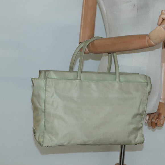 PRADA Tote Bag Nylon Khaki Silver Auth 118637