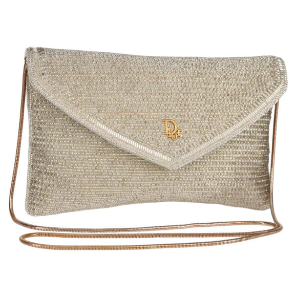Christian Dior Shoulder Bag beads Silver Auth 118639V