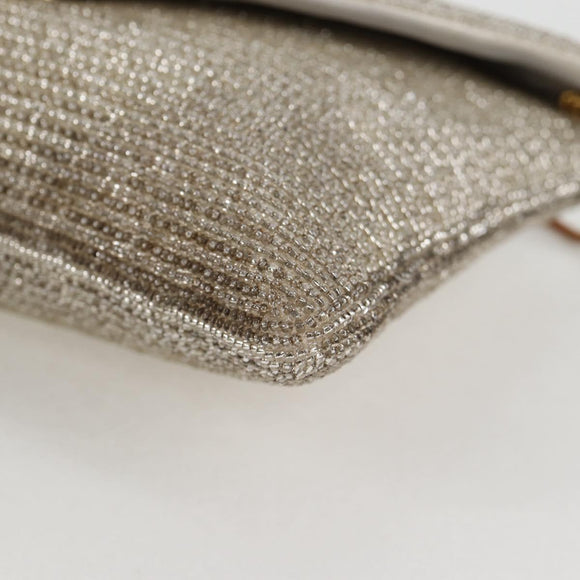Christian Dior Shoulder Bag beads Silver Auth 118639V