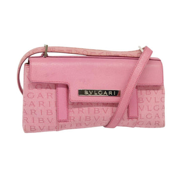 BVLGARI Shoulder Bag Canvas Silver Pink Auth 118640