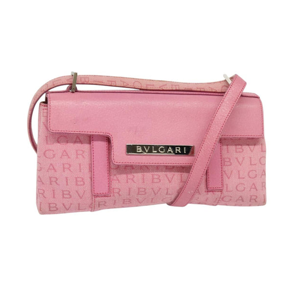 BVLGARI Shoulder Bag Canvas Silver Pink Auth 118640