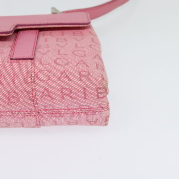 BVLGARI Shoulder Bag Canvas Silver Pink Auth 118640