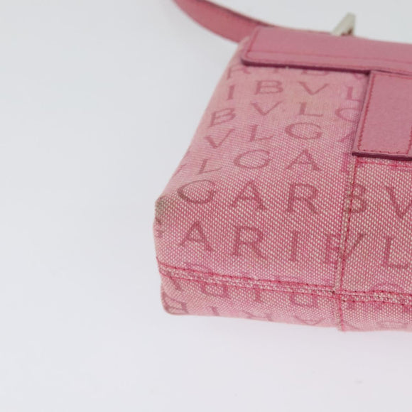 BVLGARI Shoulder Bag Canvas Silver Pink Auth 118640