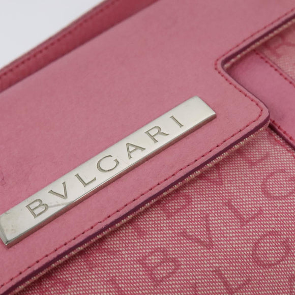 BVLGARI Shoulder Bag Canvas Silver Pink Auth 118640
