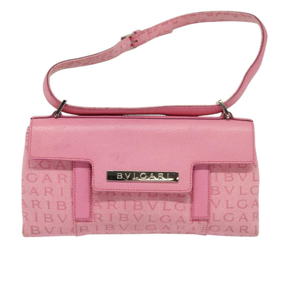BVLGARI Shoulder Bag Canvas Silver Pink Auth 118640