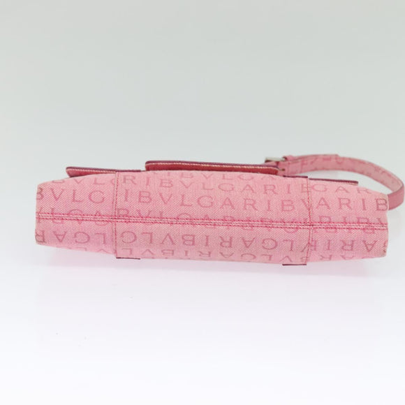 BVLGARI Shoulder Bag Canvas Silver Pink Auth 118640