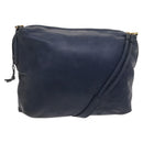 LOEWE Anagram Shoulder Bag Leather Navy Gold Auth 118642-1