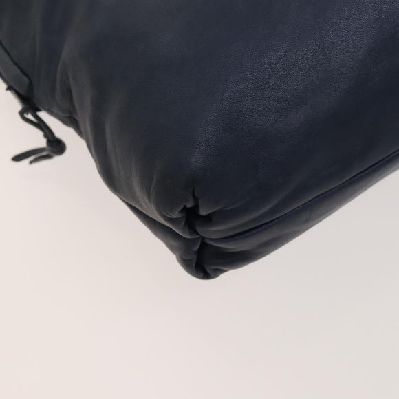 LOEWE Anagram Shoulder Bag Leather Navy Gold Auth 118642