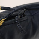 LOEWE Anagram Shoulder Bag Leather Navy Gold Auth 118642-10