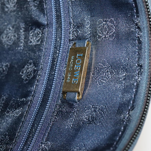 LOEWE Anagram Shoulder Bag Leather Navy Gold Auth 118642