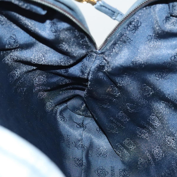 LOEWE Anagram Shoulder Bag Leather Navy Gold Auth 118642