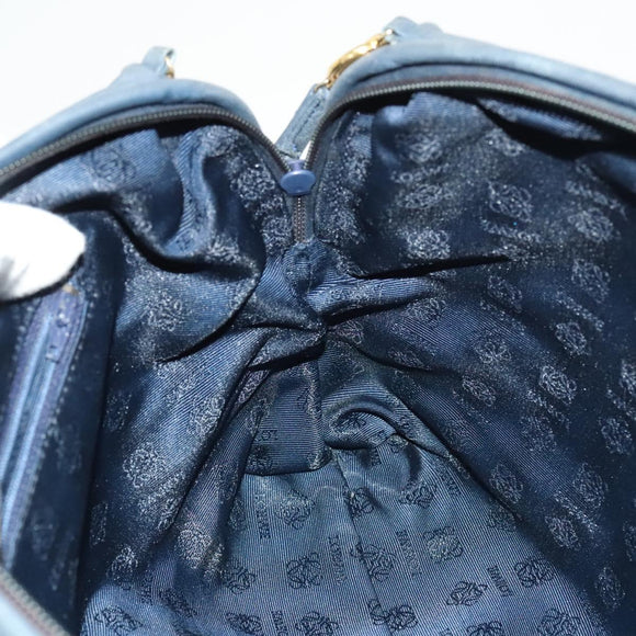 LOEWE Anagram Shoulder Bag Leather Navy Gold Auth 118642