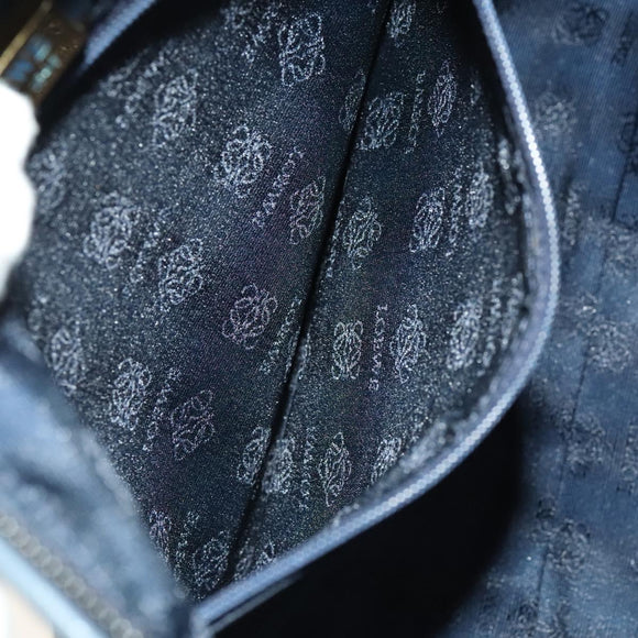 LOEWE Anagram Shoulder Bag Leather Navy Gold Auth 118642