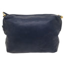 LOEWE Anagram Shoulder Bag Leather Navy Gold Auth 118642-13