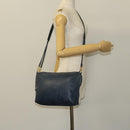 LOEWE Anagram Shoulder Bag Leather Navy Gold Auth 118642-20
