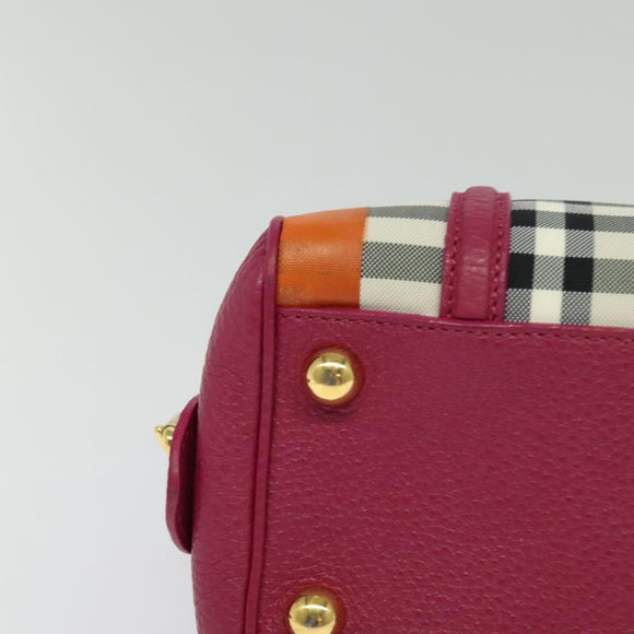 BURBERRY Nova Check Hand Bag Canvas 2way Beige Gold Auth 118645