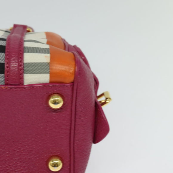 BURBERRY Nova Check Hand Bag Canvas 2way Beige Gold Auth 118645