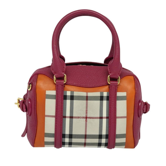 BURBERRY Nova Check Hand Bag Canvas 2way Beige Gold Auth 118645