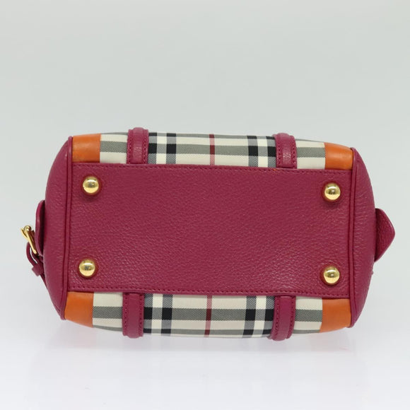 BURBERRY Nova Check Hand Bag Canvas 2way Beige Gold Auth 118645