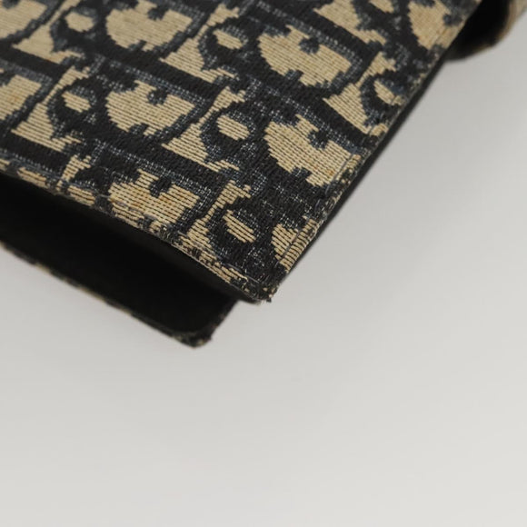 Christian Dior Trotter Canvas Clutch Bag Navy Gold Auth 118646