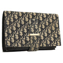 Christian Dior Trotter Canvas Clutch Bag Navy Gold Auth 118646-1