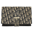 Christian Dior Trotter Canvas Clutch Bag Navy Gold Auth 118646-13