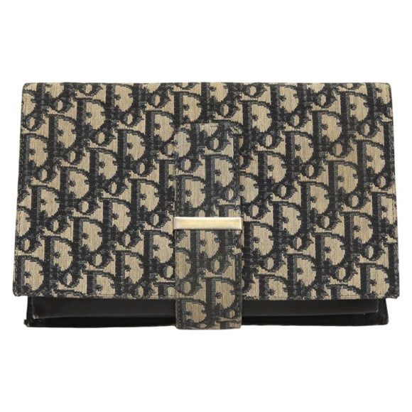 Christian Dior Trotter Canvas Clutch Bag Navy Gold Auth 118646