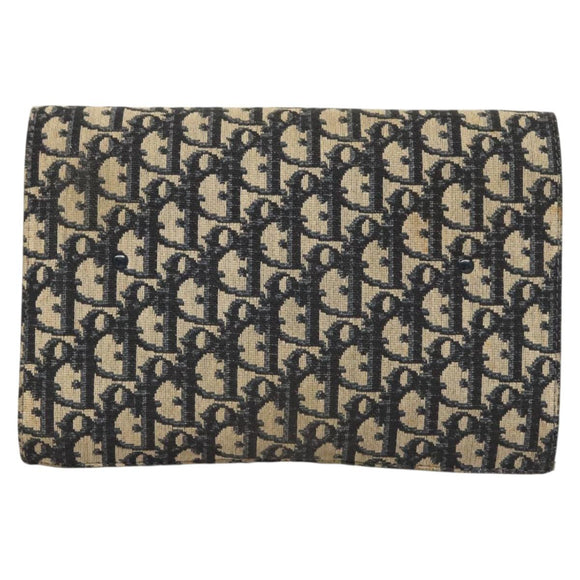 Christian Dior Trotter Canvas Clutch Bag Navy Gold Auth 118646