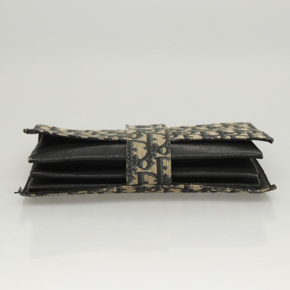 Christian Dior Trotter Canvas Clutch Bag Navy Gold Auth 118646