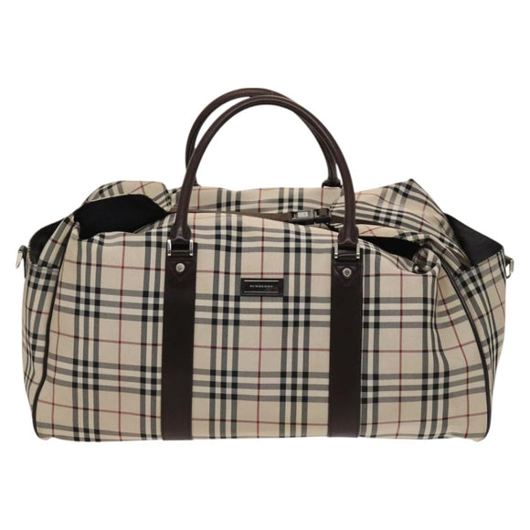 BURBERRY Nova Check Bandouliere Boston Bag Nylon 2way Beige Silver Auth 118648
