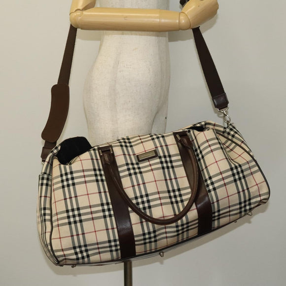 BURBERRY Nova Check Bandouliere Boston Bag Nylon 2way Beige Silver Auth 118648