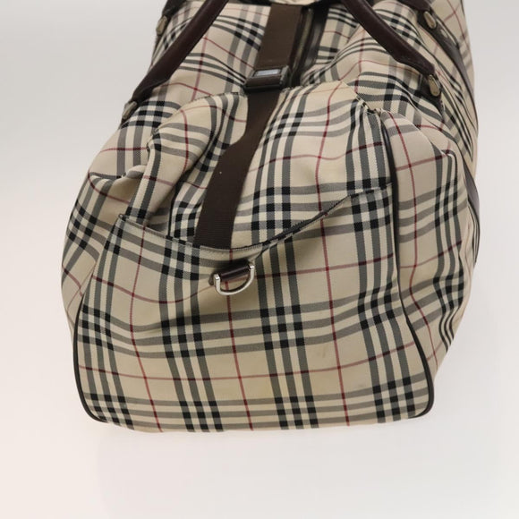 BURBERRY Nova Check Bandouliere Boston Bag Nylon 2way Beige Silver Auth 118648