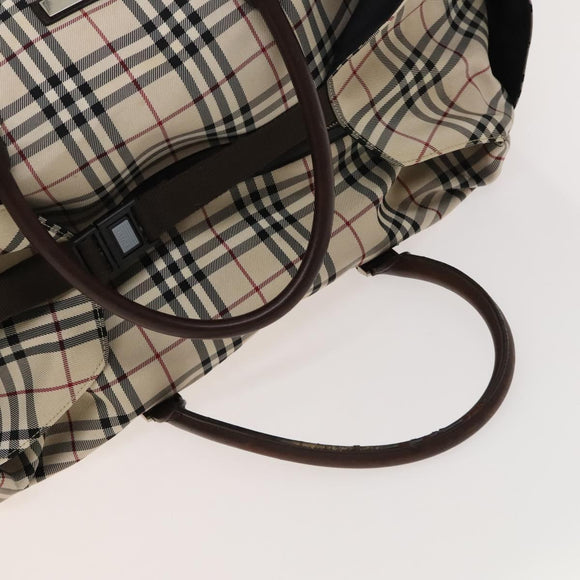 BURBERRY Nova Check Bandouliere Boston Bag Nylon 2way Beige Silver Auth 118648