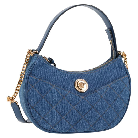 VERSACE Hand Bag Denim 2way Blue Gold Auth 118658AM