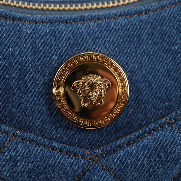VERSACE Hand Bag Denim 2way Blue Gold Auth 118658AM