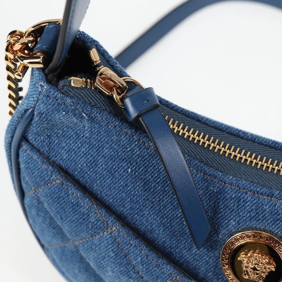 VERSACE Hand Bag Denim 2way Blue Gold Auth 118658AM