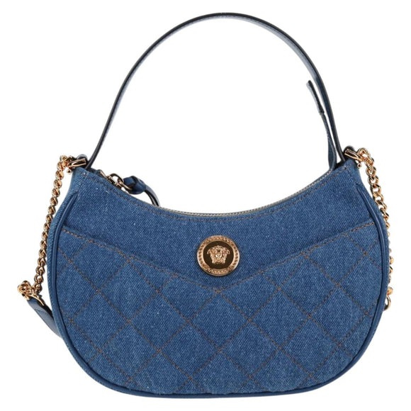 VERSACE Hand Bag Denim 2way Blue Gold Auth 118658AM