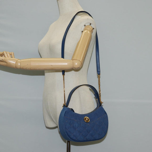 VERSACE Hand Bag Denim 2way Blue Gold Auth 118658AM