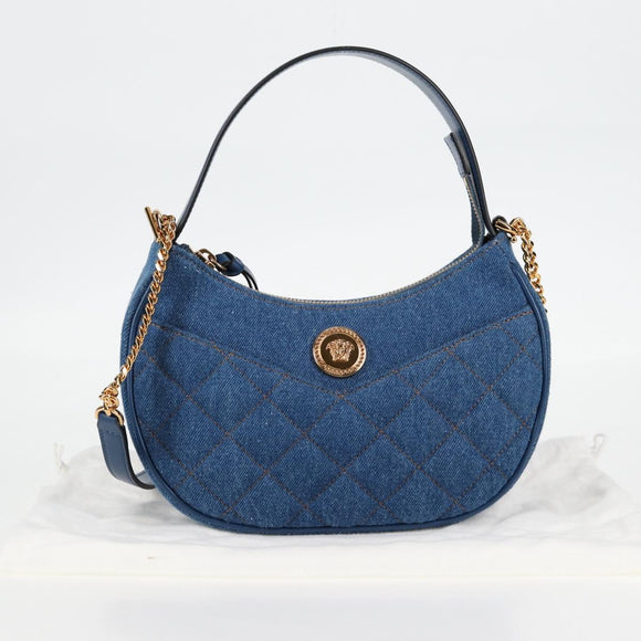 VERSACE Hand Bag Denim 2way Blue Gold Auth 118658AM