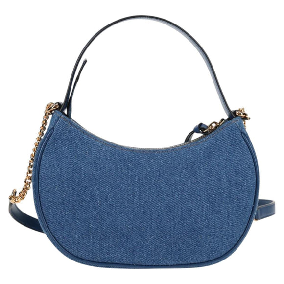 VERSACE Hand Bag Denim 2way Blue Gold Auth 118658AM