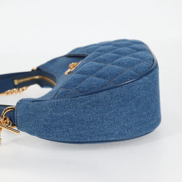VERSACE Hand Bag Denim 2way Blue Gold Auth 118658AM