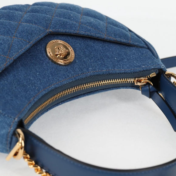 VERSACE Hand Bag Denim 2way Blue Gold Auth 118658AM