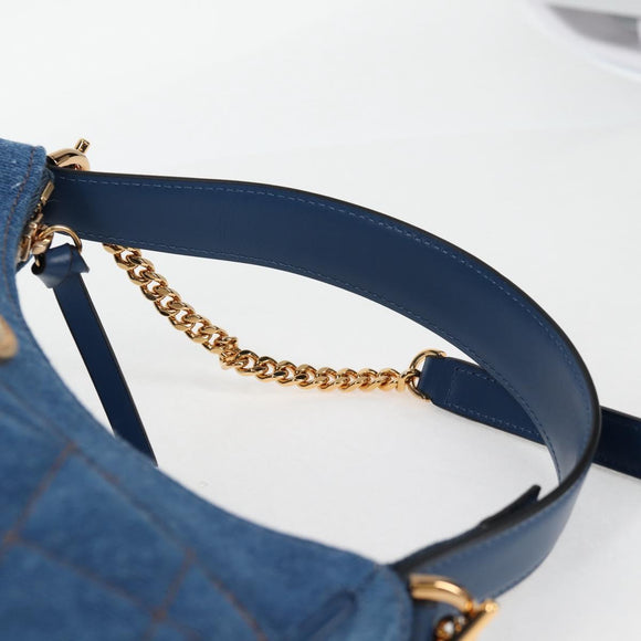 VERSACE Hand Bag Denim 2way Blue Gold Auth 118658AM