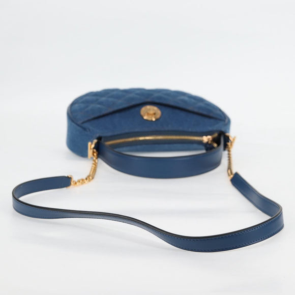 VERSACE Hand Bag Denim 2way Blue Gold Auth 118658AM
